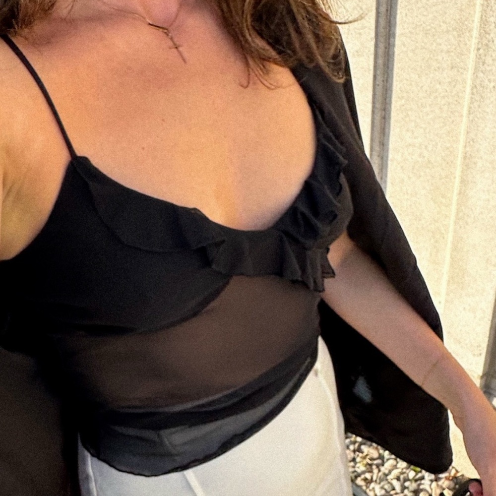 h&m black mesh ruffle tank